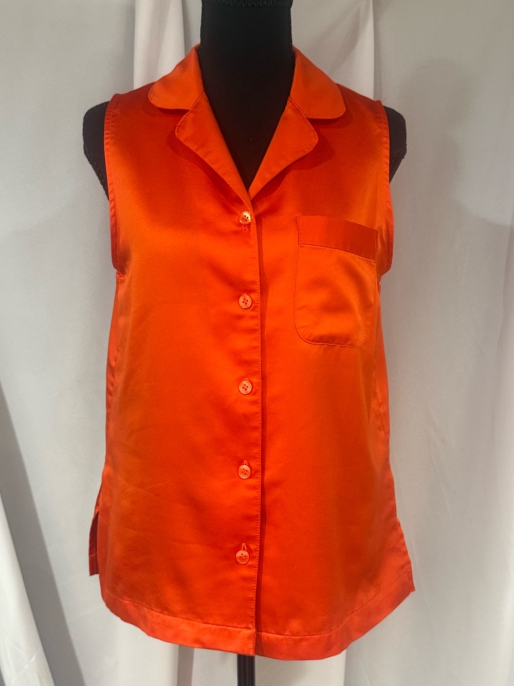 Cabernet Bright Orange  Sleeveless Button-Down Top